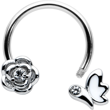 16G 3/8 Clear Gem White Butterfly Flower Horseshoe Circular Barbell