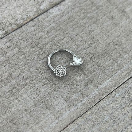 16G 3/8 Clear Gem White Butterfly Flower Horseshoe Circular Barbell