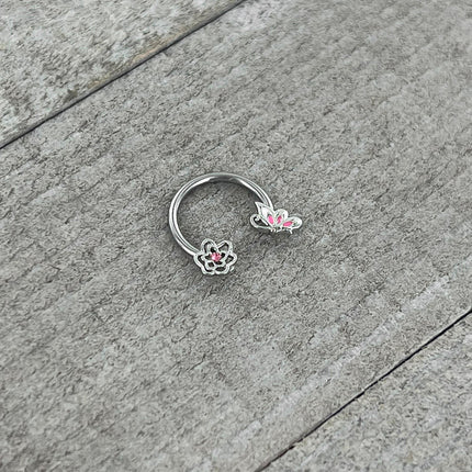 16G 3/8 Pink Butterfly Pink Gem Flower Horseshoe Circular Barbell
