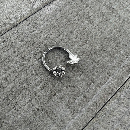 16G 3/8 Clear Gem White Butterfly Square Flower Horseshoe