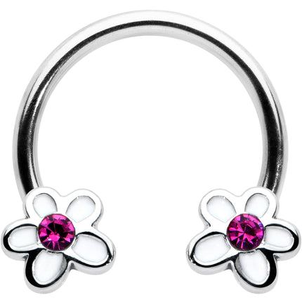 16G 3/8 Pink Gem Daisy Flowers Horseshoe Circular Barbell