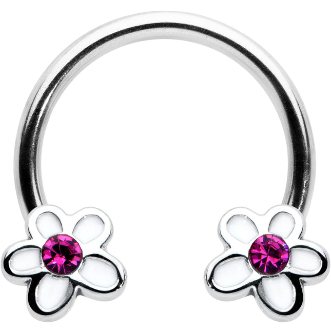 16G 3/8 Pink Gem Daisy Flowers Horseshoe Circular Barbell