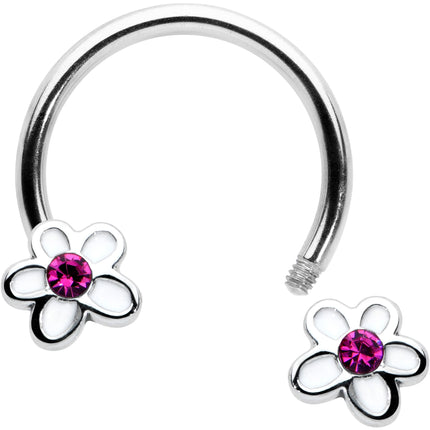 16G 3/8 Pink Gem Daisy Flowers Horseshoe Circular Barbell