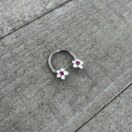 16G 3/8 Pink Gem Daisy Flowers Horseshoe Circular Barbell