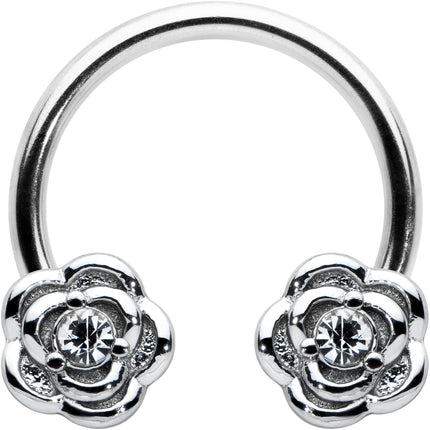 16G 3/8 Textured Blooming Flowers Horseshoe Circular Barbell