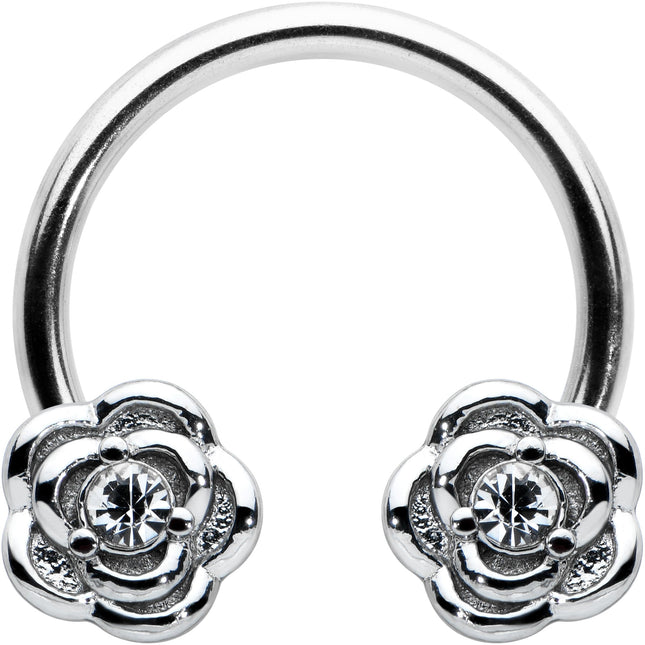 16G 3/8 Textured Blooming Flowers Horseshoe Circular Barbell