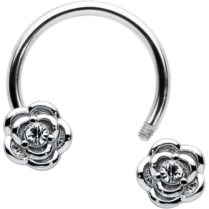 16G 3/8 Textured Blooming Flowers Horseshoe Circular Barbell