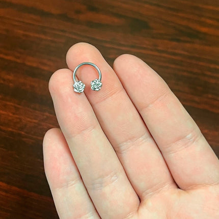 16G 3/8 Textured Blooming Flowers Horseshoe Circular Barbell