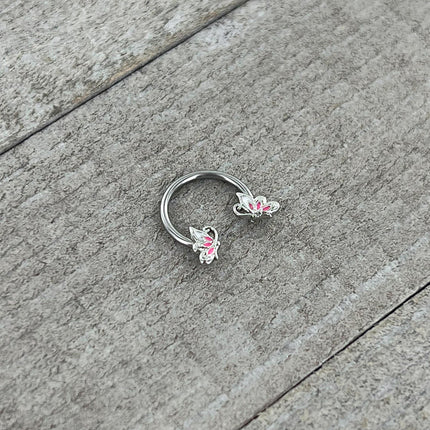 16G 3/8 Pink Wings Butterfly Horseshoe Circular Barbell