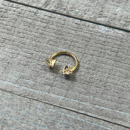 16G 3/8 Gold Tone Burnished Butterflies Horseshoe Circular Barbell