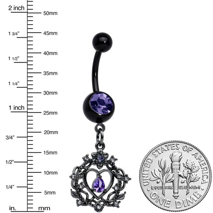 Purple Gem Black Regal Crown Dangle Belly Ring