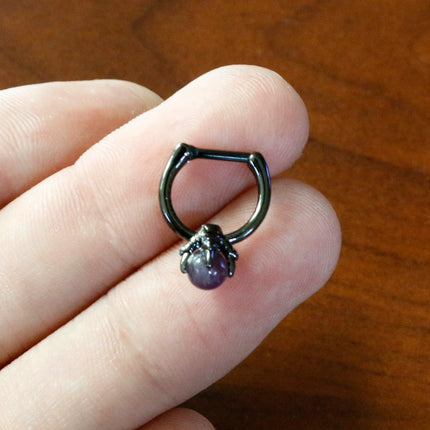 16G 5/16 Purple Amethyst Stone Black Claw Hand Cartilage Clicker