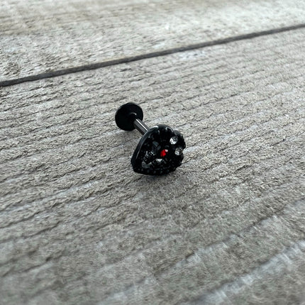 16G 5/16 Red Clear Gem Black Heart Key Labret Monroe Tragus