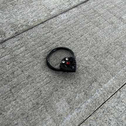 16G 3/8 Red Clear Gem Black Key Heart Hinged Segment Ring