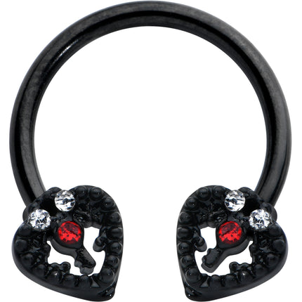 16G 3/8 Clear Red Gem Black Key Heart Horseshoe Circular Barbell
