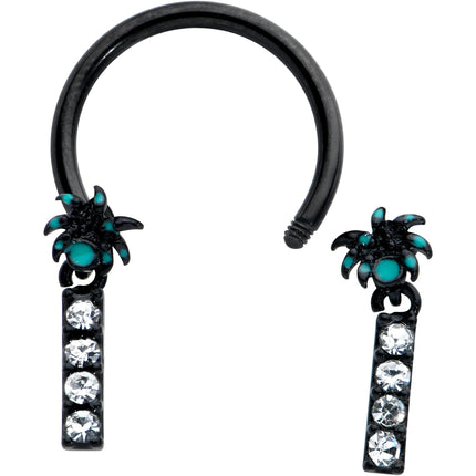 16G 3/8 Clear Gem Black Night Palm Tree Dangle Horseshoe