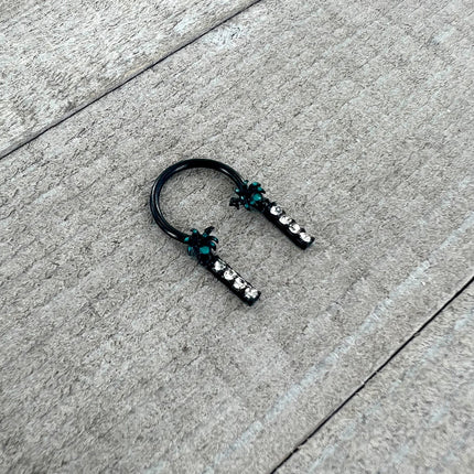 16G 3/8 Clear Gem Black Night Palm Tree Dangle Horseshoe