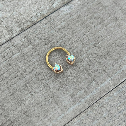 16G 3/8 Aurora Gem Gold Tone Duo Heart Horseshoe Circular Barbell