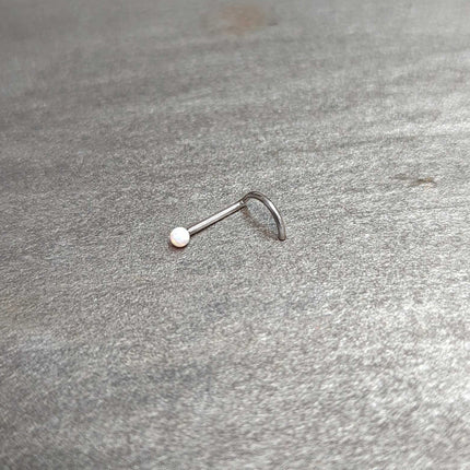20G 1/4 White Synth Opal G23 Titanium Threadless Left Nose Screw