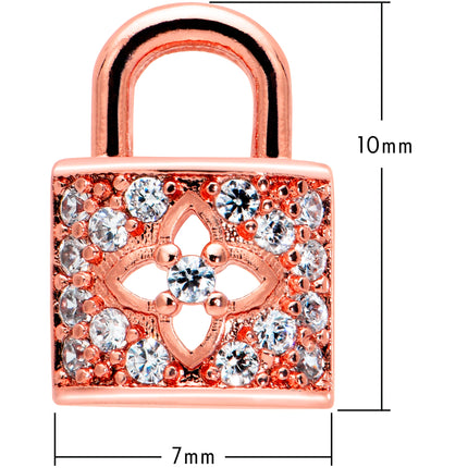 16G 1/4 Clear CZ Gem Rose Gold Tone Lock It Up Labret
