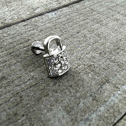 16G 5/16 Clear CZ Gem Lock It Up Labret Monroe Tragus