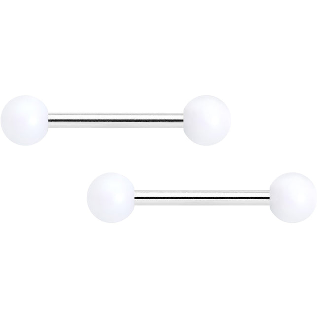 14G 9/16 Matte White Aurora Barbell Nipple Ring Set