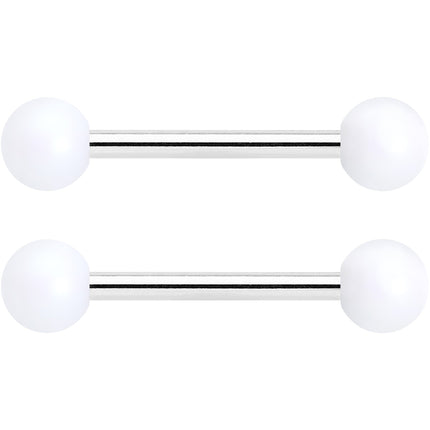 14G 9/16 Matte White Aurora Barbell Nipple Ring Set