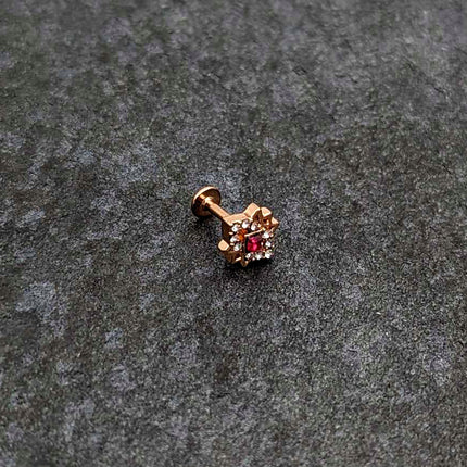 16G 1/4 Red Gem Rose Gold Tone Octogram Star Labret Monroe Tragus