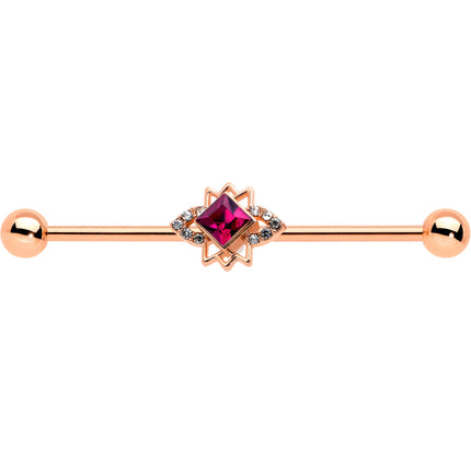 14G Red Gem Rose Gold Tone Octogram Star Industrial Barbell 38mm