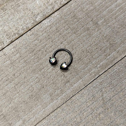 16G 3/8 Aurora Gem Black Heart Ends Horseshoe Circular Barbell