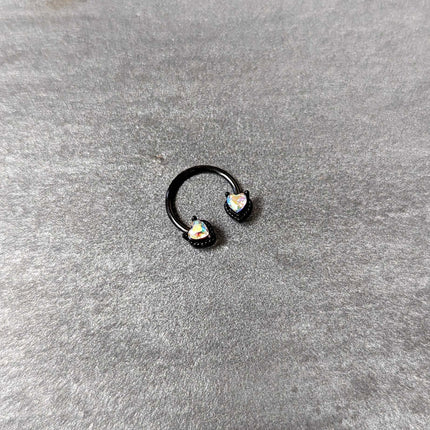 16G 3/8 Aurora Gem Black Heart Ends Horseshoe Circular Barbell