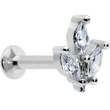 16G 5/16 Clear CZ Gem Threadless Leaves Labret Monroe Tragus