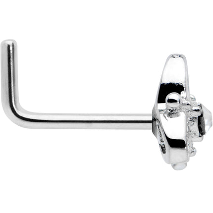 20G 1/4 Clear CZ Gem Triple Heart Triquetra L Shape Nose Ring