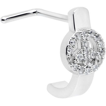 20G 1/4 Clear Gem Retro Peace Sign Faux Hoop L Shape Nose Ring
