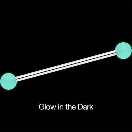 14G Baby Blue UV Glow Ends Industrial Barbell 31mm