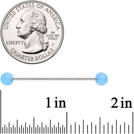 14G Baby Blue UV Glow Ends Industrial Barbell 31mm
