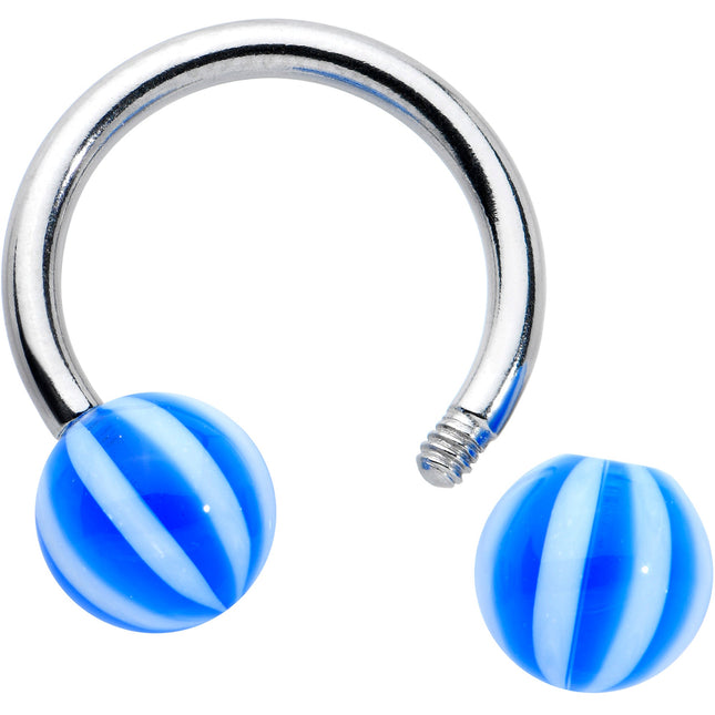 14G 7/16 Striped Blue White Ball End Horseshoe Circular Barbell