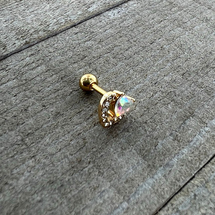 16G 1/4 Aurora Gem Gold Tone Rococo Heart Cartilage Tragus Earring