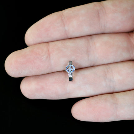 20G 5/16 Blue Gem Retro Peace Sign Faux Hoop L Shape Nose Ring