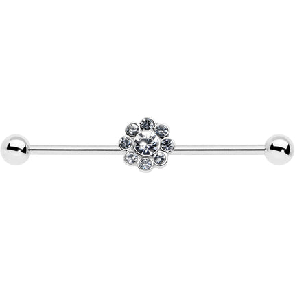 14G Clear Gem Whimsy Flower Industrial Barbell 38mm