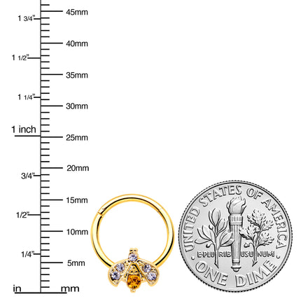 16G 3/8 Yellow Gem Gold Tone Fashion Winged Bug Hinged Segment Ring