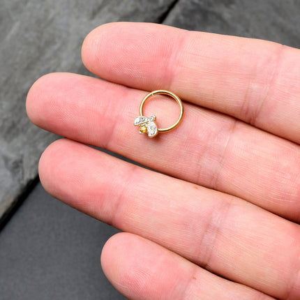 16G 3/8 Yellow Gem Gold Tone Fashion Winged Bug Hinged Segment Ring