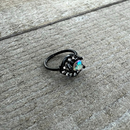 20G 5/16 Aurora Clear Gem Black Rococo Hearts Nose Hoop