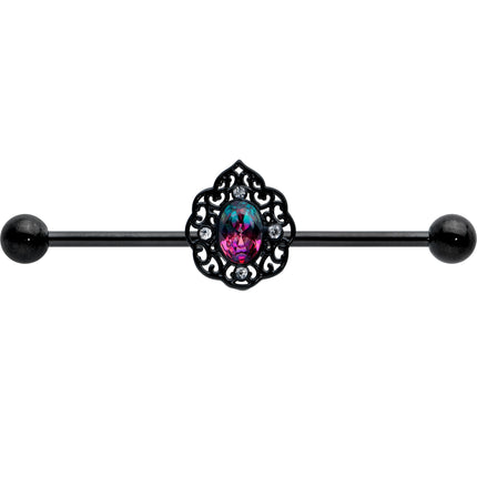 14G Purple Tourmaline Black Lacy Drop Industrial Barbell 38mm