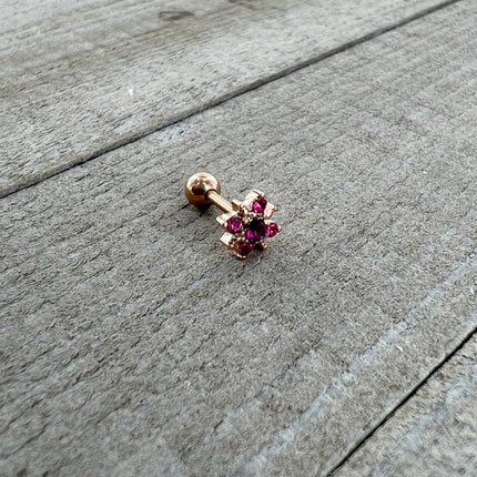 16G 1/4 Pink Gem Rose Gold Tone Rococo Star Cartilage Tragus