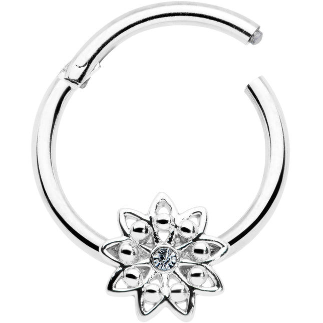 16G 3/8 Clear Gem Starry Flower Hinged Segment Ring