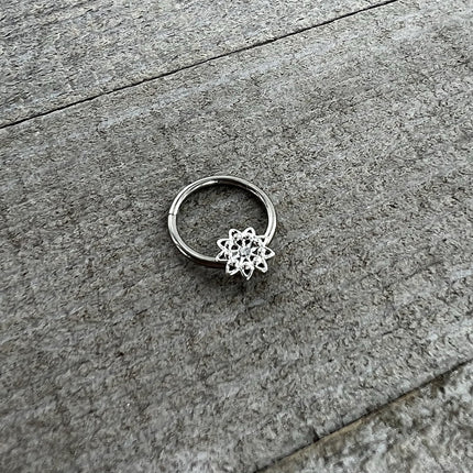 16G 3/8 Clear Gem Starry Flower Hinged Segment Ring