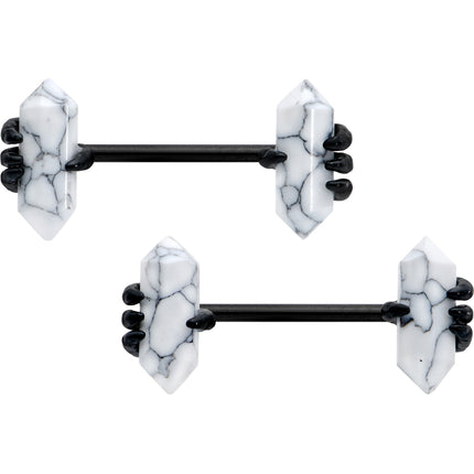 14G 9/16 White Howlite Black Claw Barbell Nipple Ring Set