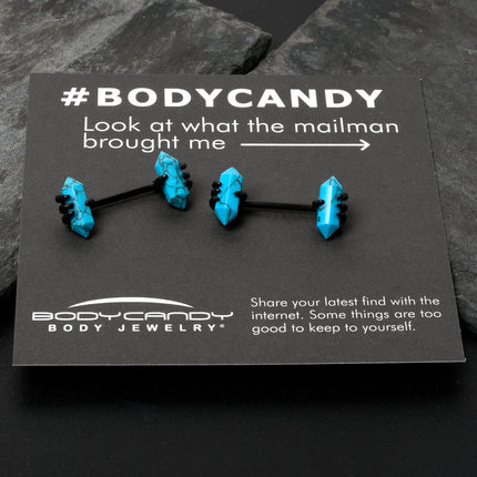 14G 9/16 Blue Turquoise Black Claw Barbell Nipple Ring Set