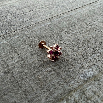 16G 5/16 Pink Gem Rose Gold Tone Sumptuous Star Labret Tragus